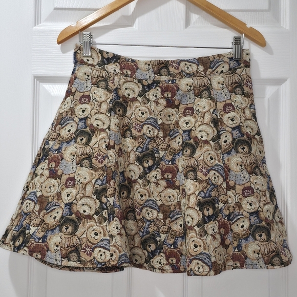 Vintage Dresses & Skirts - Vtg 90s Y2K Tapestry Teddy Bear Mini Skirt Size M